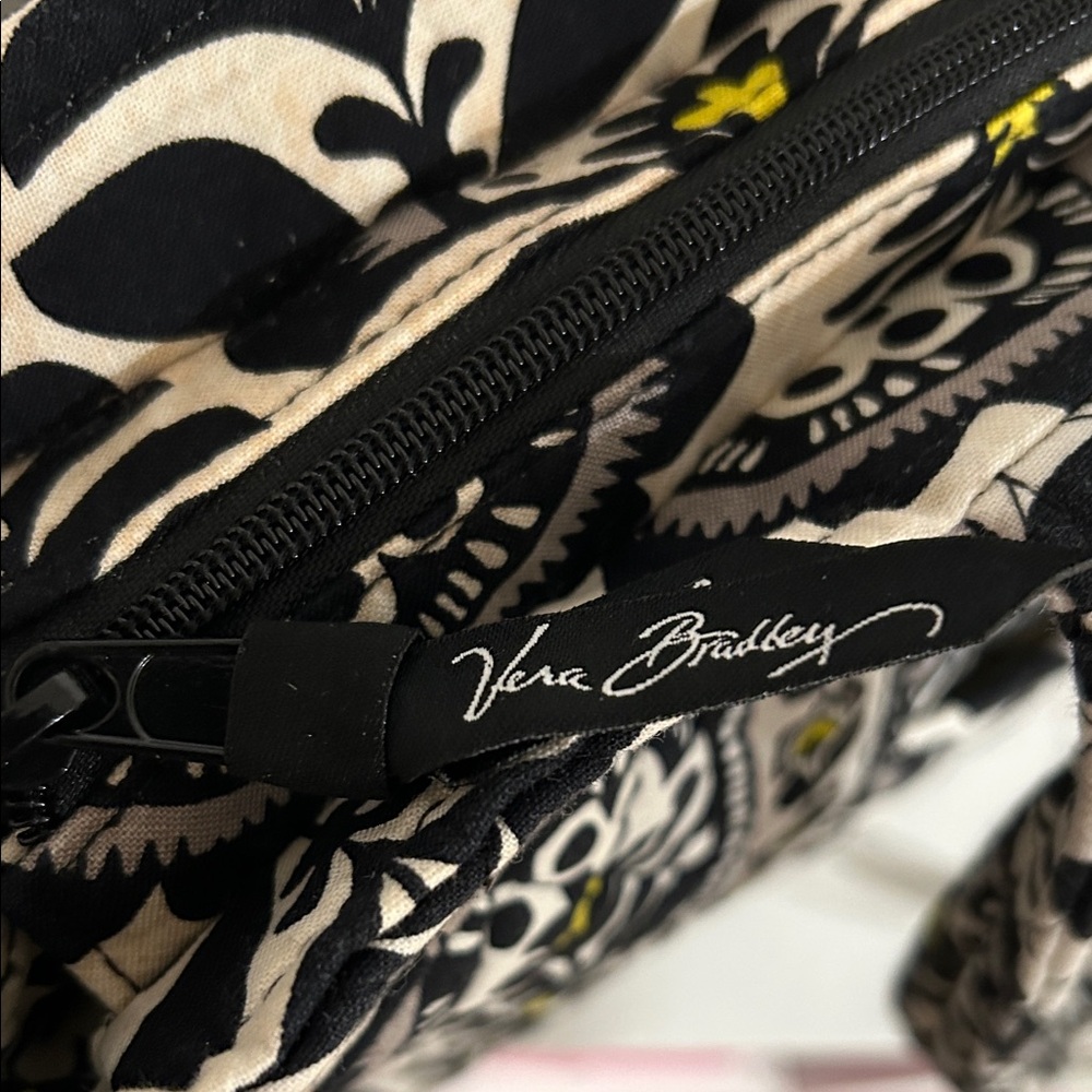 Vera Bradley Black & White Floral Quilted Tote with Yellow Highlights - Picture 4 of 8